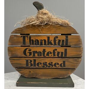 Wooden Pumpkin Thankful Grateful Blessed HandMade Rustic Cottage Decor Halloween